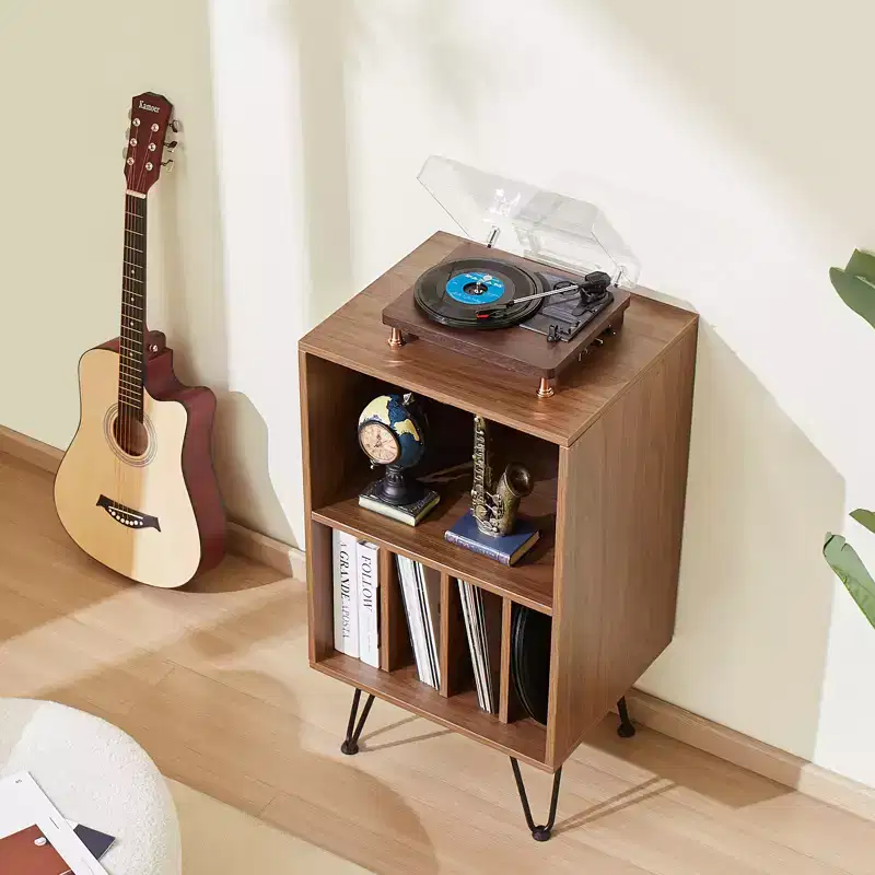 VEVOR Record Player Stand, 3 Tiers Turntable Stand with Record Storage, Holds up to 150 Albums, Vinyl Record Storage Cabinet with Metal Legs, Brown