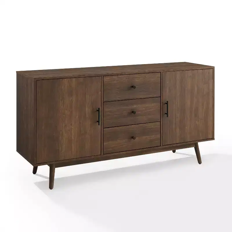 Lucas Sideboard Brown - Crosley: Rustic Mid-Century Modern Buffet with Adjustable Shelves, Drawers, Hardwood Frame
