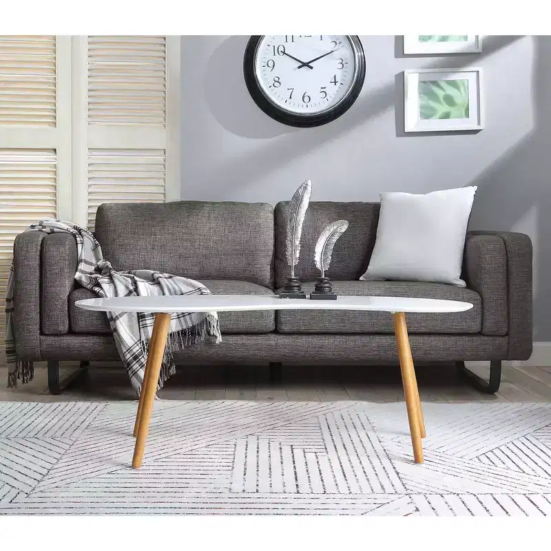 Oslo Bean Shaped Coffee Table White/Bamboo - Breighton Home