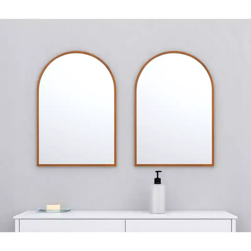 HomeRoots Set of Two Walnut Arch Wood Framed Bathroom Vanity Mirrors