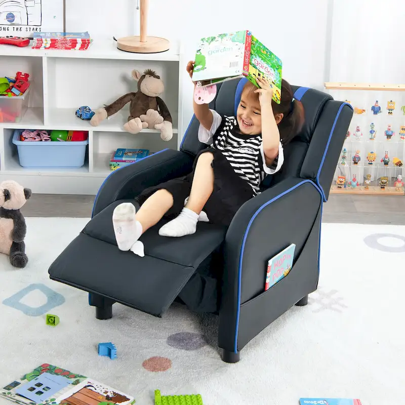 Gymax Kids Recliner Chair Ergonomic Leather Sofa Armchair w/Footrest