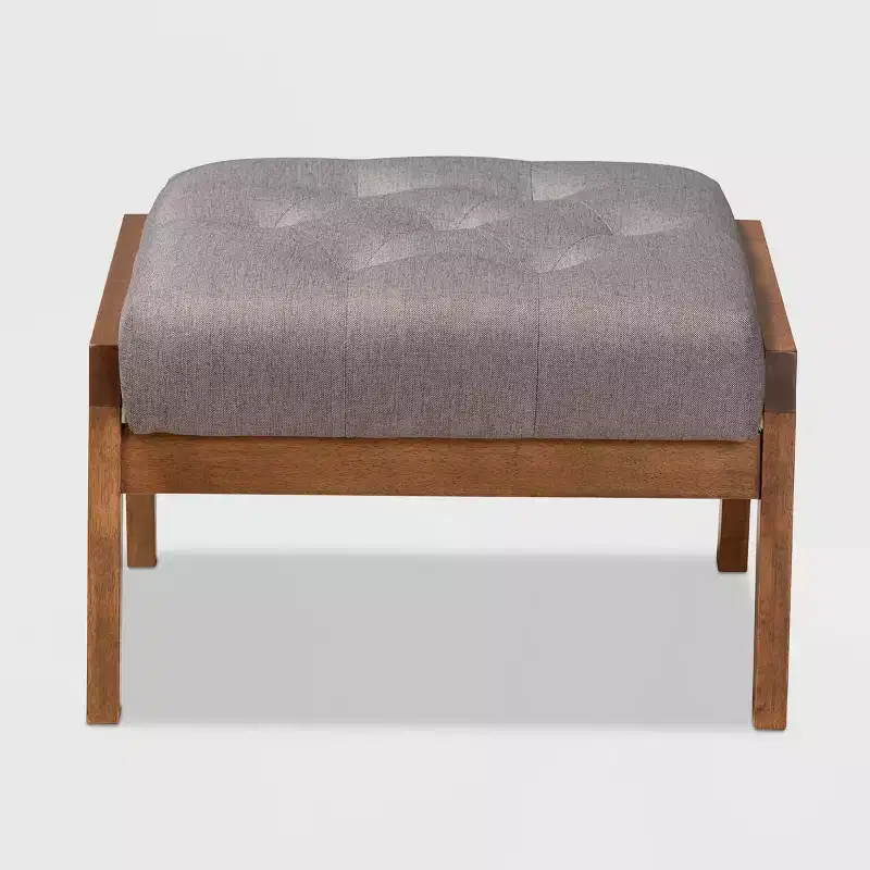 Naeva Upholstered Wood Footstool Gray/Brown - Baxton Studio