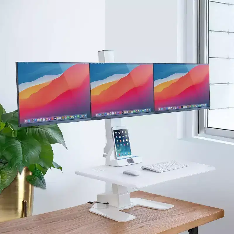 Triple Monitor Electric Standing Desk Converter - 3 Monitor Standing Desk, Height Adjustable