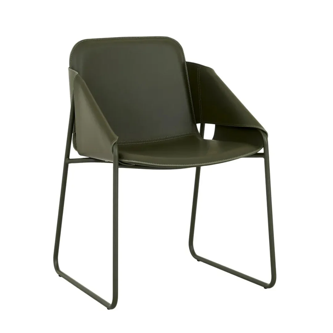 Industrial Green Leather Dining Chair with Upholstered for Dining Room