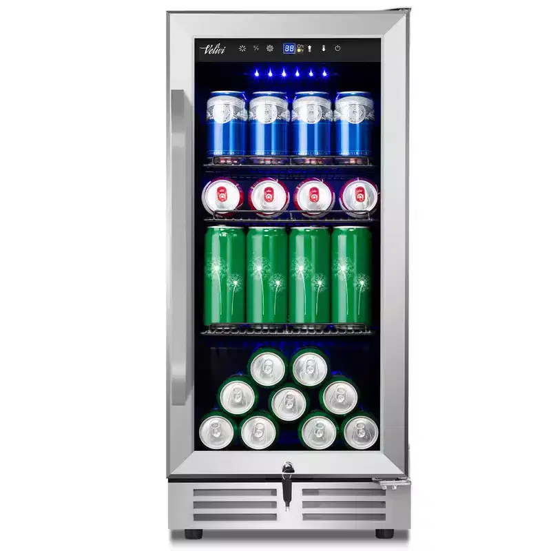Hooure 15-Inch Mini Fridge Beverage Cooler - 130 Can Capacity, Freestanding Beer Fridge for home