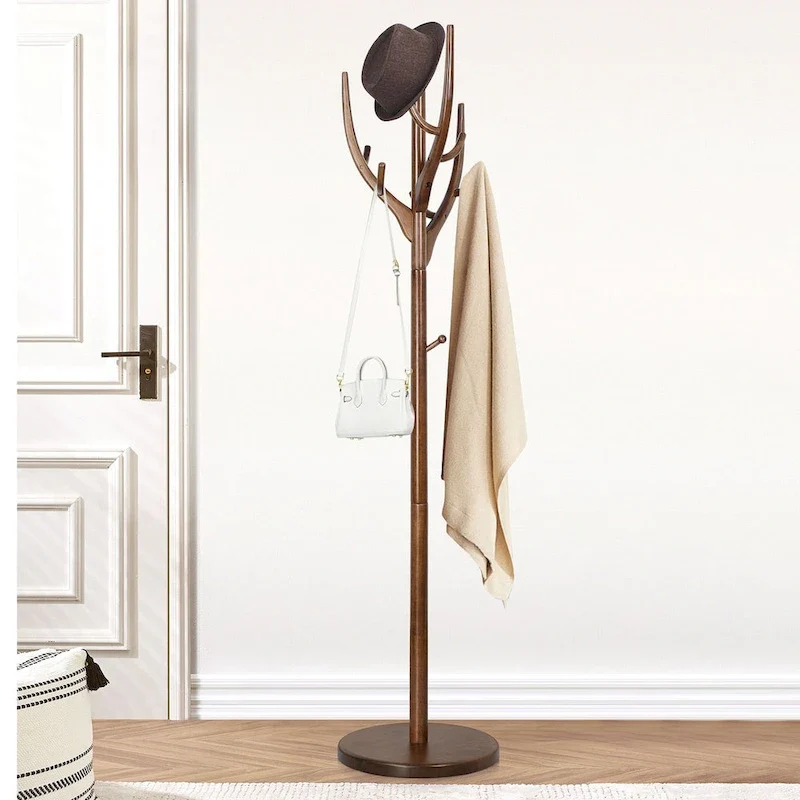 Adjustable Tree-branch Coat Rack Freestanding, Rubberwood Coat Tree - 16.54Dia. x 71.65H