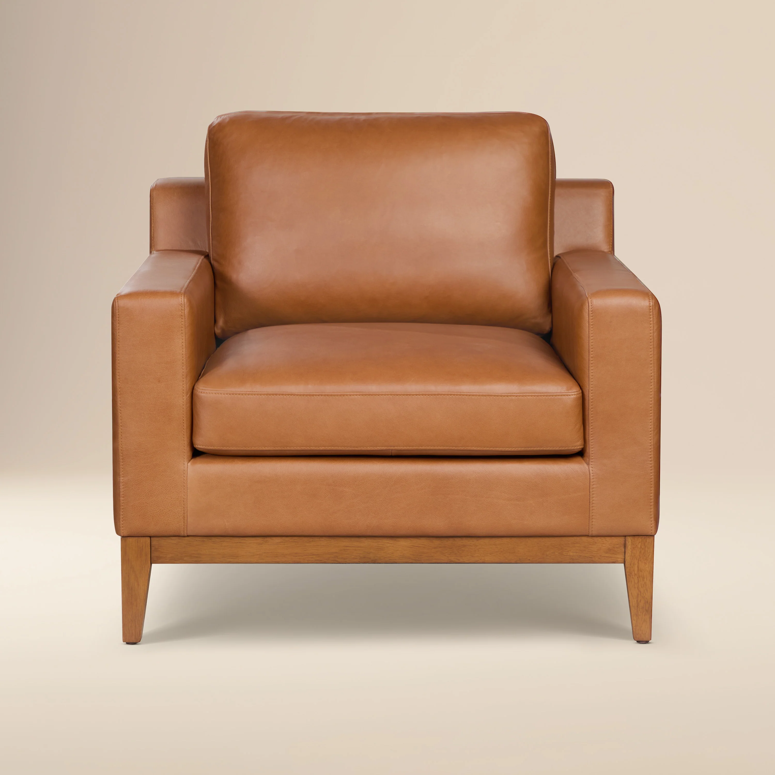 Modern Saddle Tan Leather Lounge Chair with Kiln-Dried Wood Frame