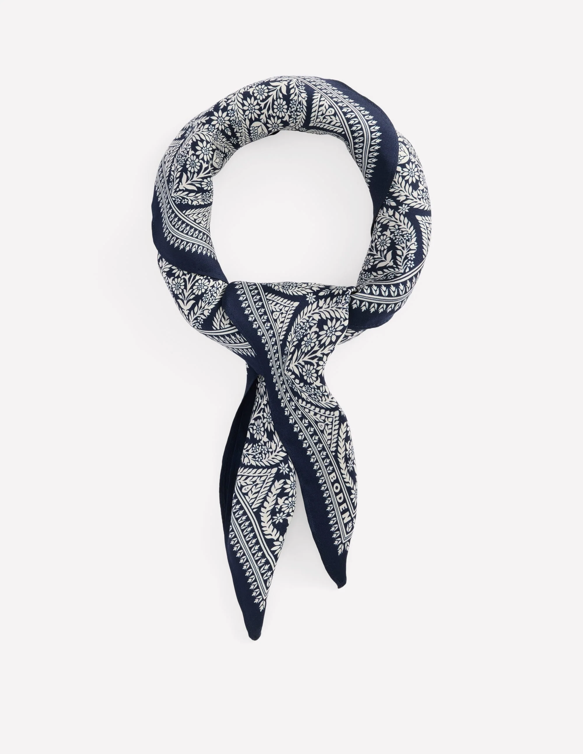 Silk Square Scarf-French Navy, Ornate Gardenia