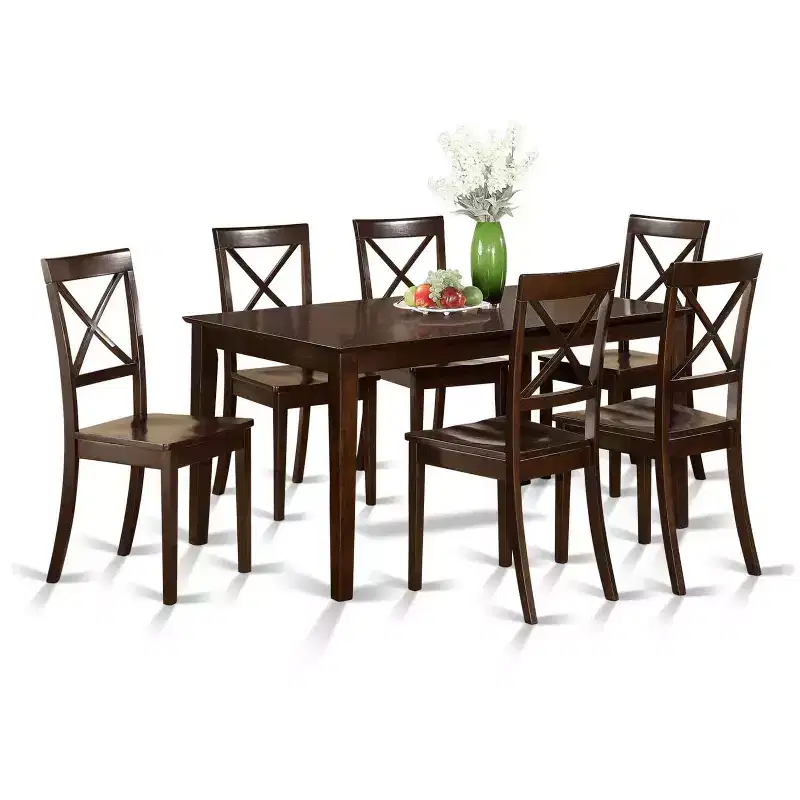 Dining Table and Chair - Eclectic Elegance Solid Wood Cappuccino Finish - Kitchen Table for 6