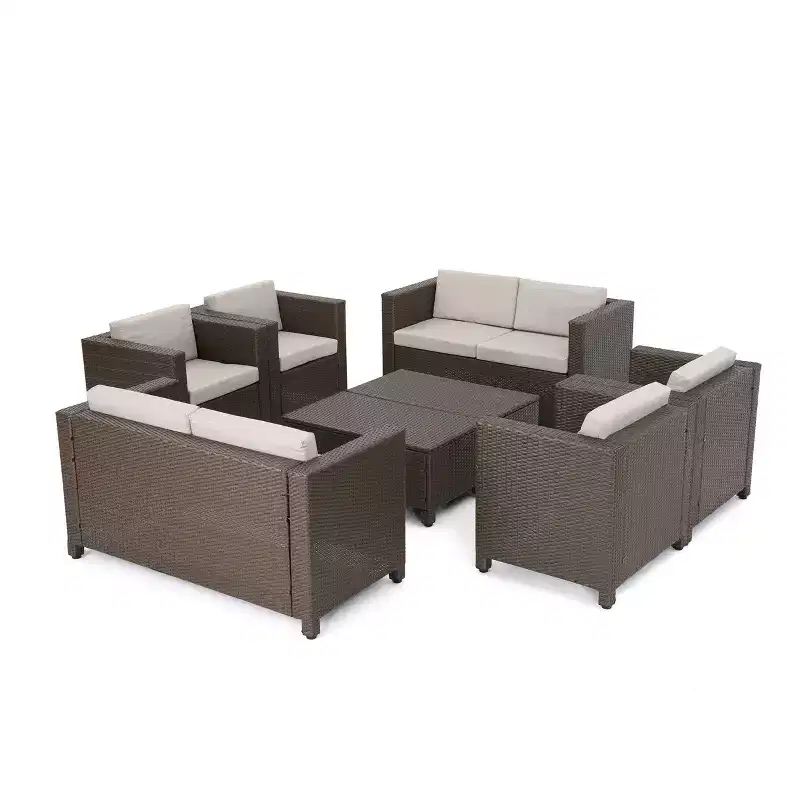 Christopher Knight Home Parker 8 Piece Patio Rattan and Aluminum Frame Conversation Set with Coffee Table