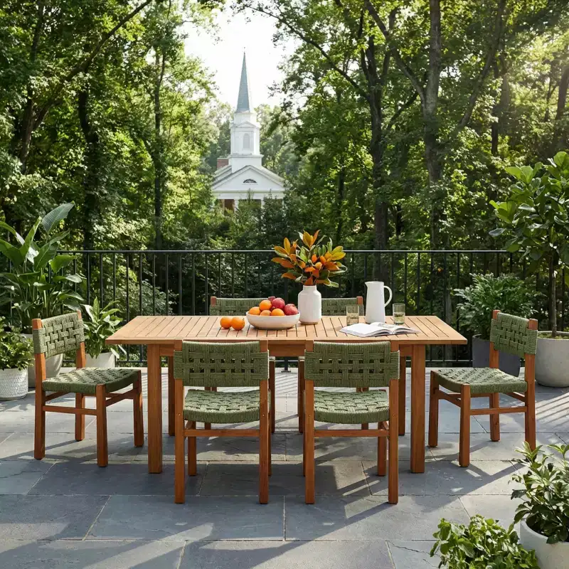 Christopher Knight Home Francine 7 Piece Outdoor Rustic Woven Wicker Acacia Wood Dining Set with Expandable Slatted Table