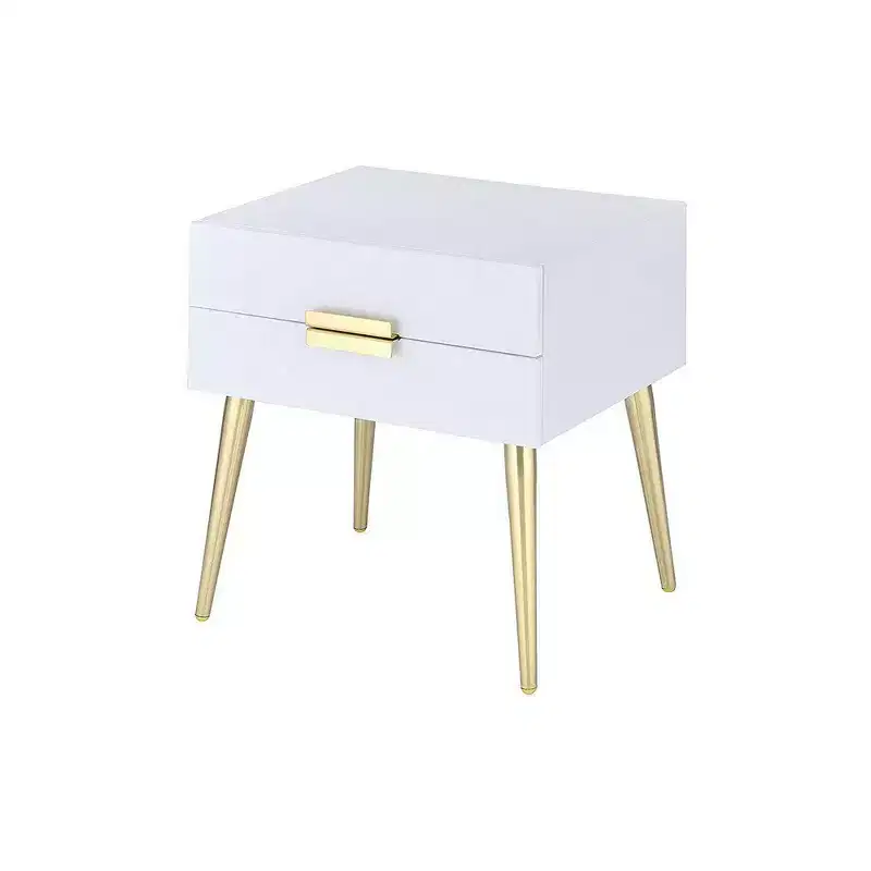 Royal Hampton Square End Table with Drawers, White & Gold