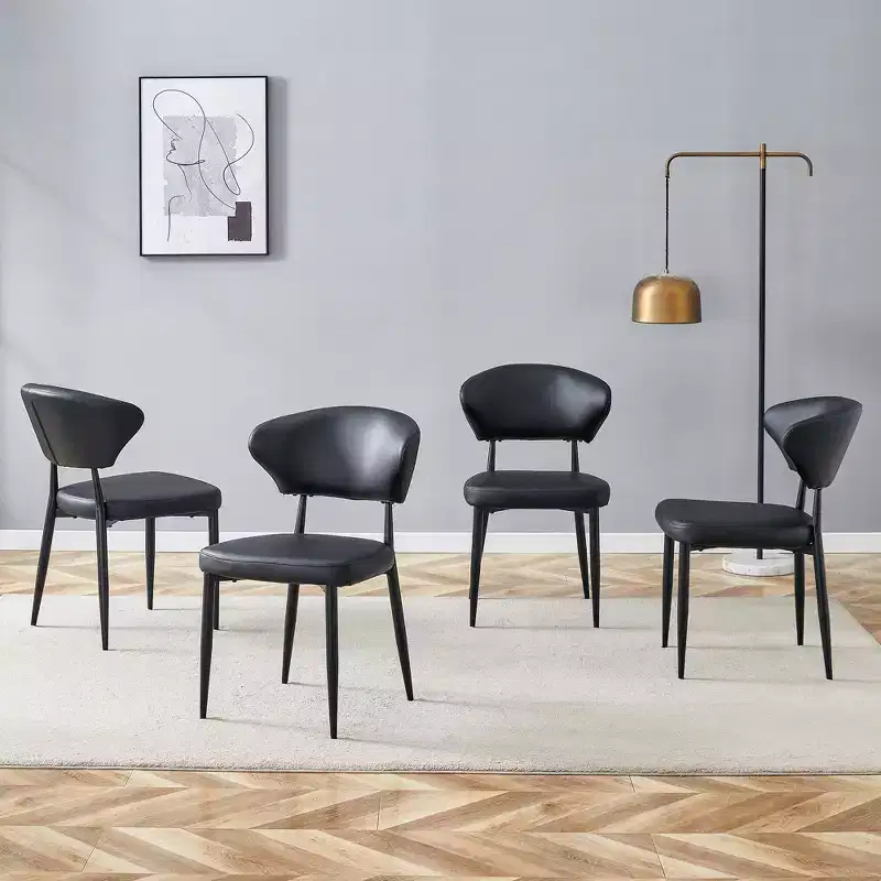 MAYEERTY Set of 4 Black Minimalist Ergonomic Dining Chairs Curved Backrest Comfortable Seating