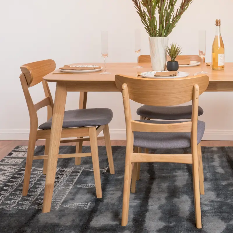 Mid-Century Modern Upholstered Rubberwood Dining Chair (Set of 2)