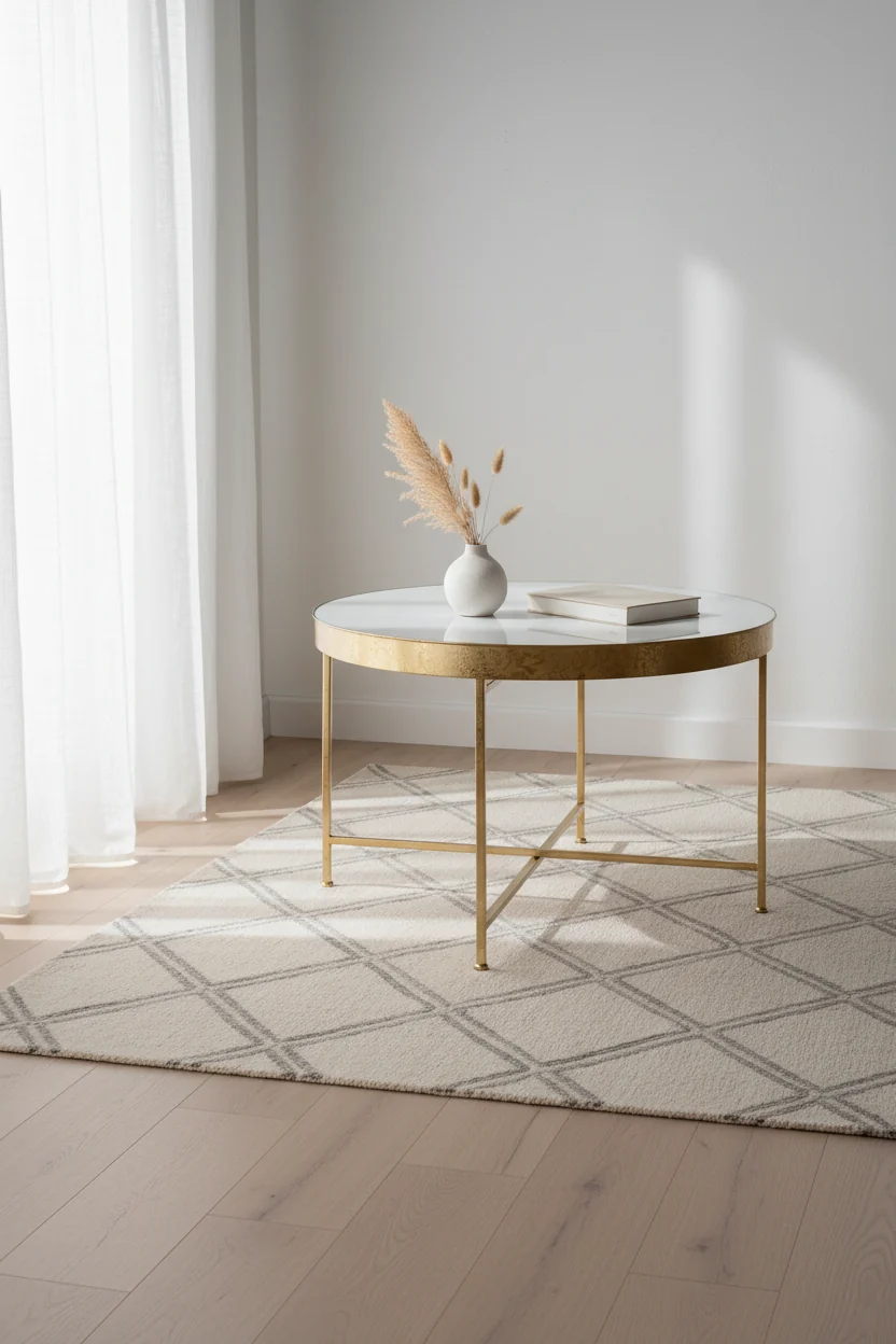 Round Metal Coffee Table, 28.25x28.25x19, White and Gold
