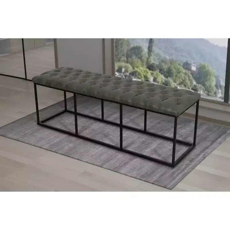 Draper Ottoman with Button Tufting Gray - HomePop: Upholstered Metal Frame, Living Room Seating