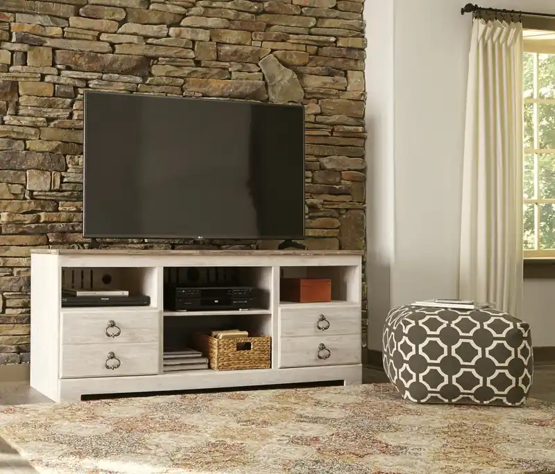 64 Traditional TV Stand with Storage and Cable Management for TVs up to 70- Whitewash
