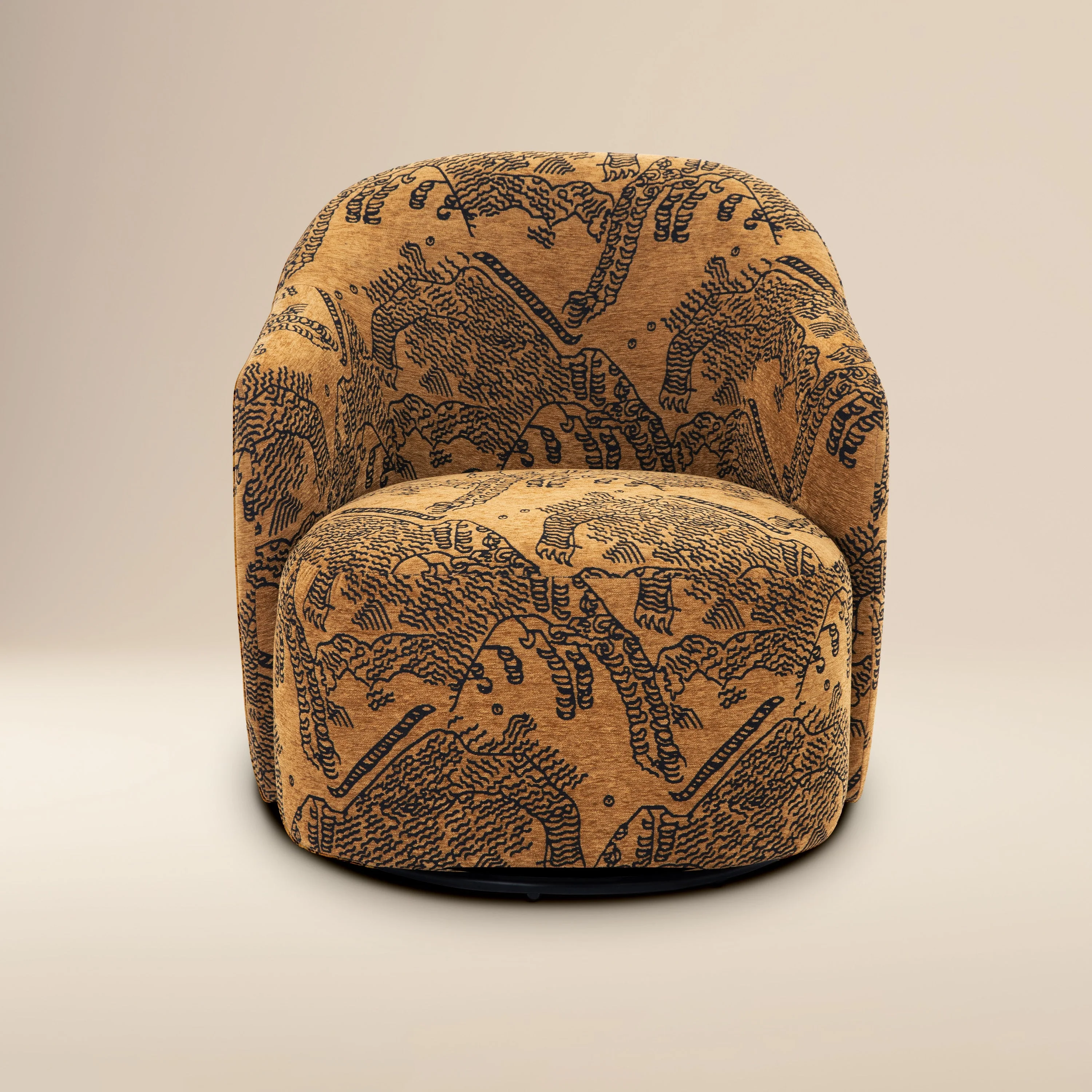 Modern Jacquard Brown Lounge Chair with Swivel Base for Living Room