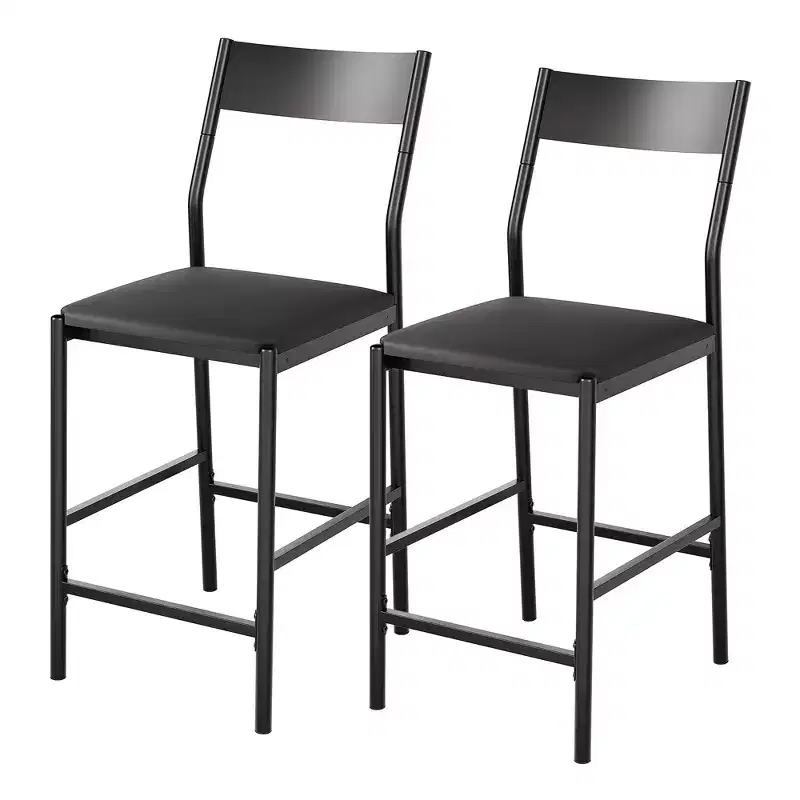 Modern PU Leather Bar Stools  24'' Counter Height, Curved Backrest & Footrest, Upholstered, 300 lb Capacity for Home Office