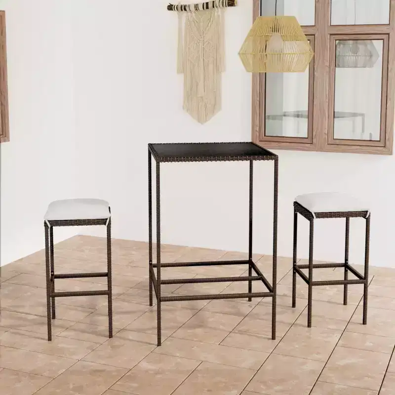 vidaXL Garden Bar Set PE rattan 3 Piece Set Footrest