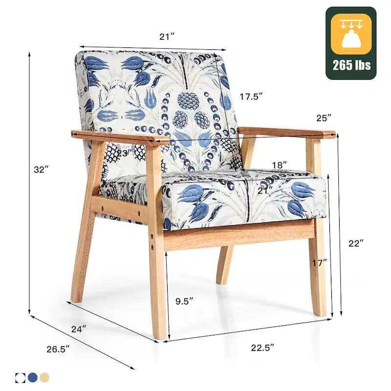 Gymax 2PCS Accent Armchair Upholstered Chair Home Office w/ Wooden - 25 x 26.5 x 32