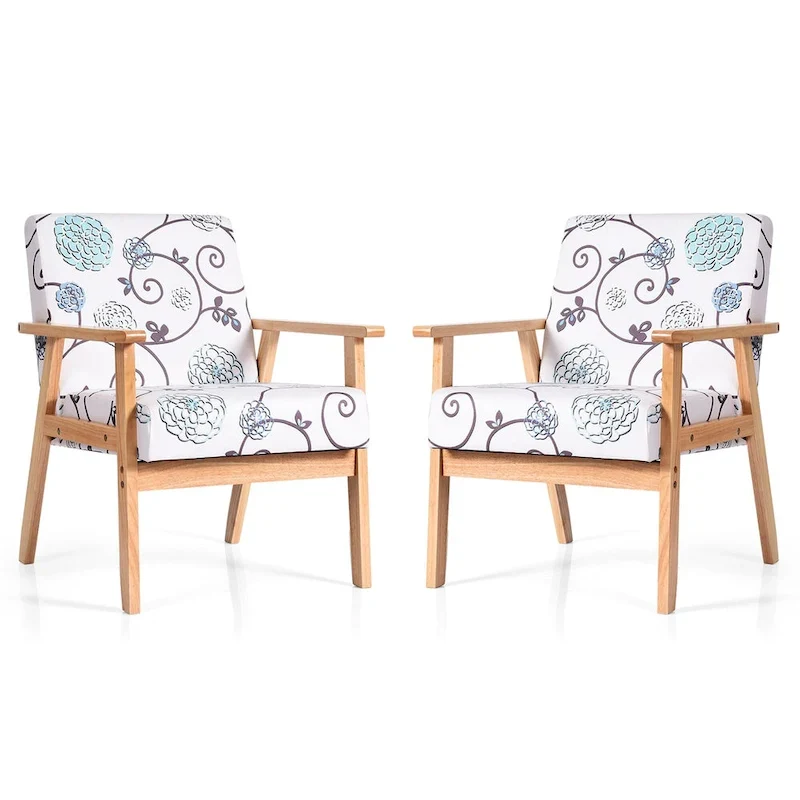 Gymax 2PCS Accent Armchair Upholstered Chair Home Office w/ Wooden - 25 x 26.5 x 32