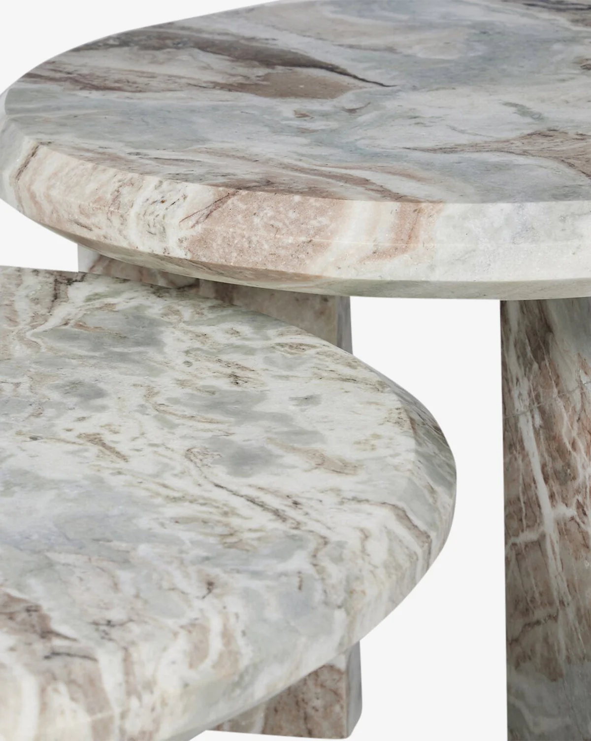 Modern Solid Marble Nesting Side Table Set with Round Sculptural Form for Living Room