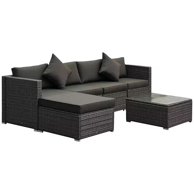 Outsunny 6 Pieces Outdoor PE Rattan Sofa Set, Sectional Conversation Wicker Patio Couch Furniture Set with Cushions and Coffee Table
