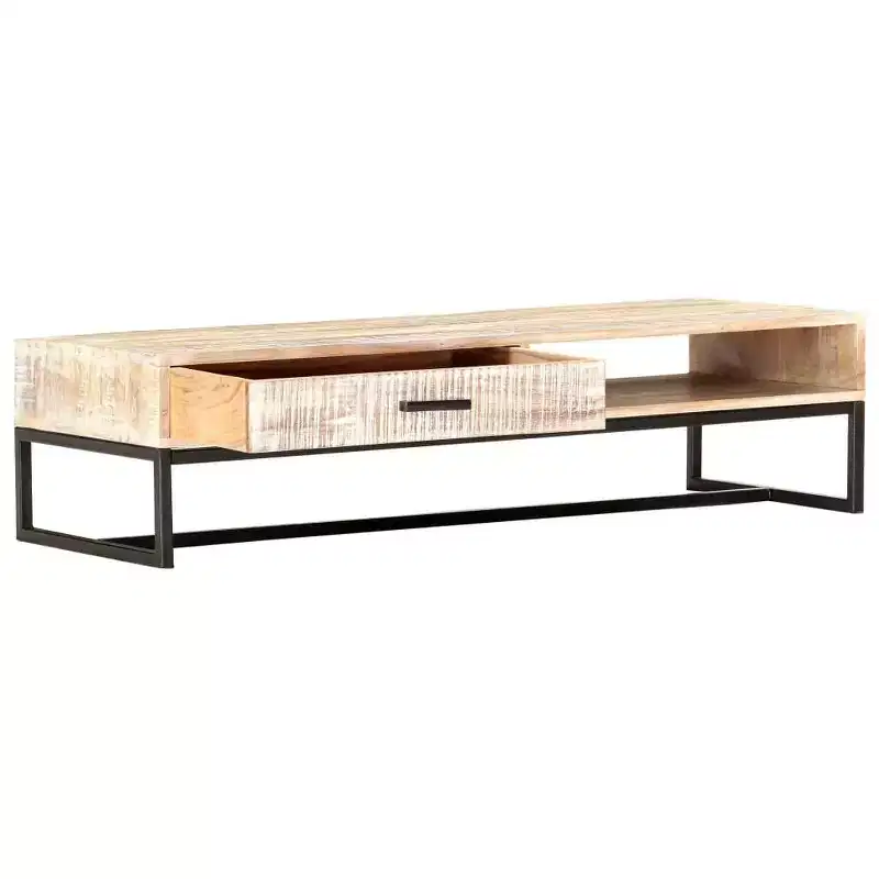 vidaXL Coffee Table White Solid Acacia Wood, Powder-Coated Steel Large