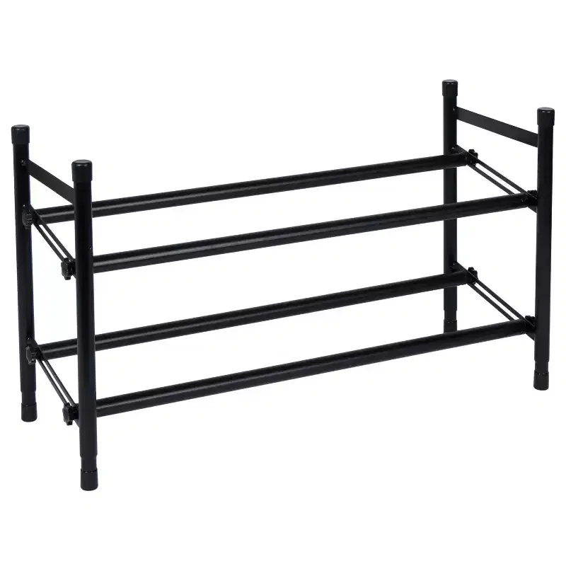 Organize It All 2 Tier Expandable, Stackable and Adjustable Shoe Rack Organizer Black: Iron Frame, Holds 12 Pairs, 46" Width