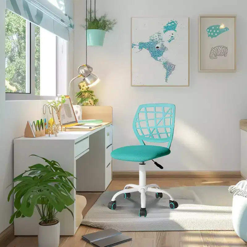 FurnitureR Desk Chair, Adjustable Computer Task Chair Office Chairs with Plastic Backrest and Padded Seat Cushion, Swivel Chair with Wheels, Green