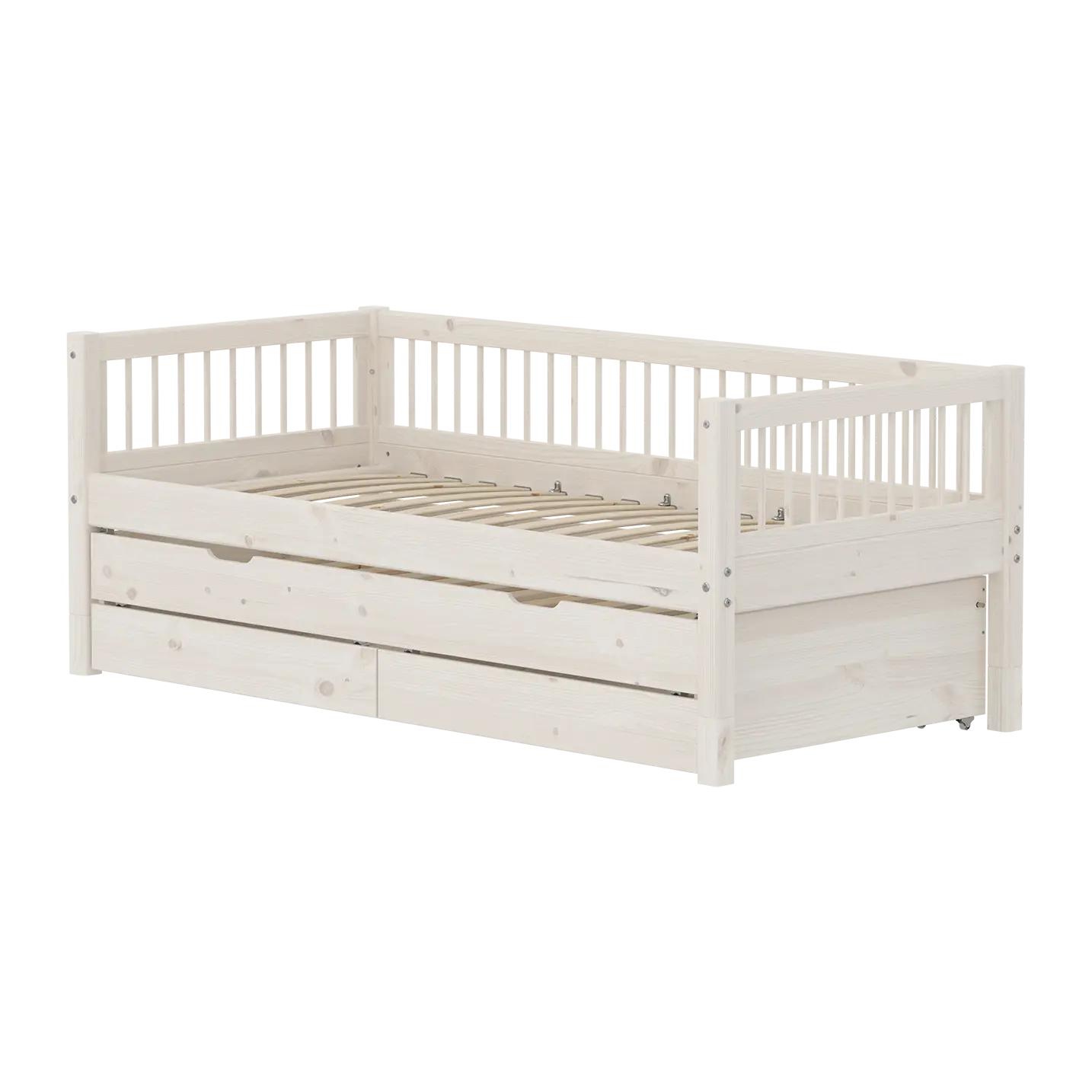 Single Bed with Pull-out Bed and Storage, 90x200 cm, White
