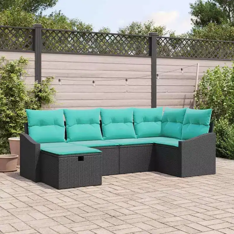 vidaXL Garden Sofa Set 6 pcs Black 55 x 62 x 69 cm Poly rattan - Black without table Blue