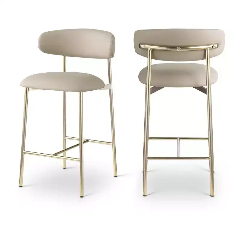 Meridian Furniture,Lupita Taupe Vegan Leather Counter Stool, Set of 2