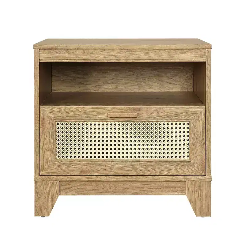 Sheridan Modern Cane Nightstand with Drawer - Manhattan Comfort
