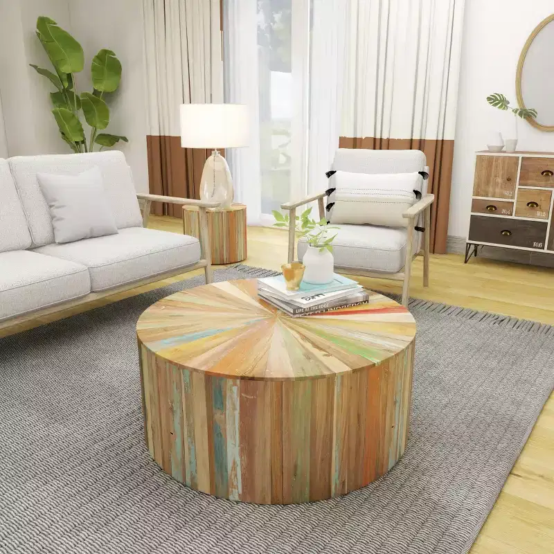 Brown Round Reclaimed Wood Coffee Table – Rustic, 1 Piece
