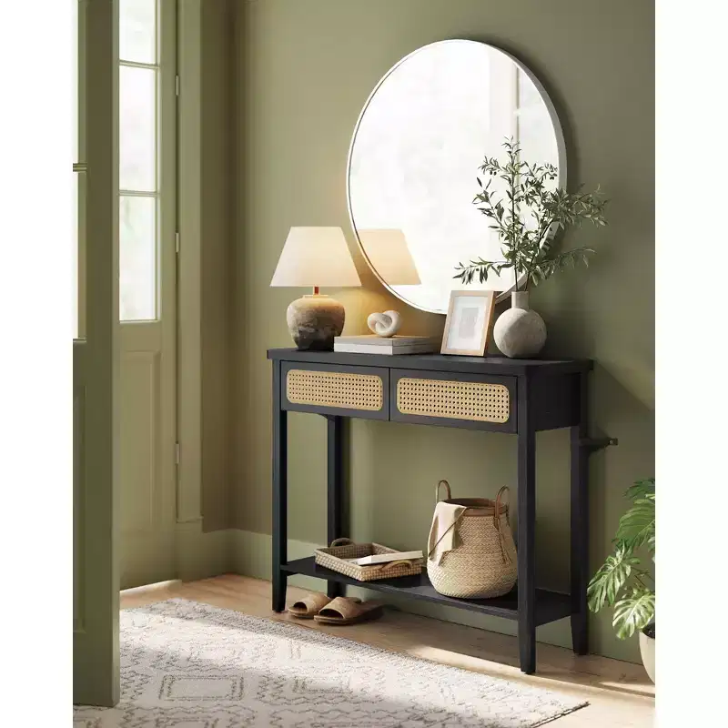 VASAGLE Console Table, Sofa Table, Narrow Entryway Table, Entry Table with 2 Drawers, Open Storage Shelf, Rounded Corners