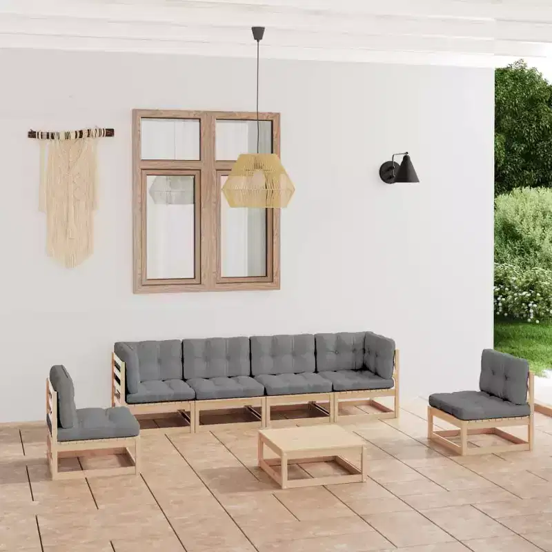 vidaXL Garden Lounge Set Grey cushions Solid pinewood Large Modular
