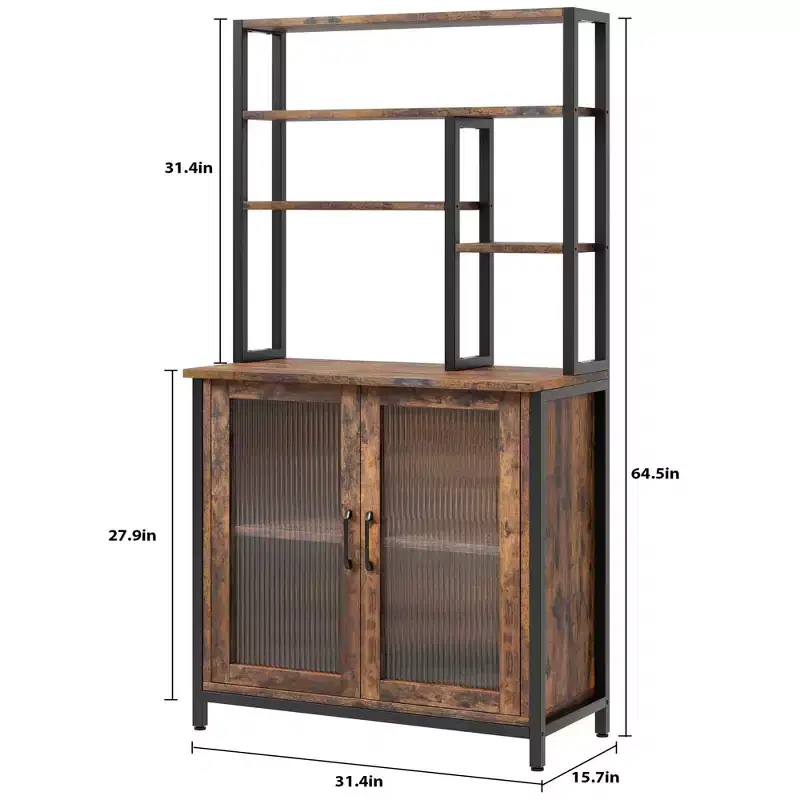 Bakers Rack with Cabinet 5 Tier Microwave Stand 63.78 Microwave Storage Rack with Door Vintage Kitchen Utility Storage Shelf