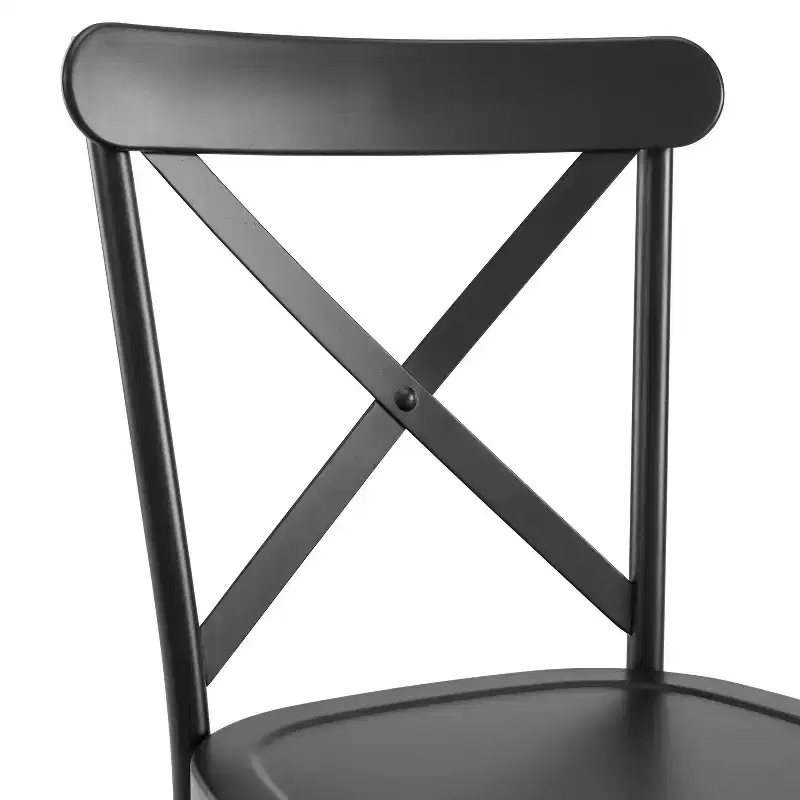 Camille 4pc Metal Dining Chair Set Matte Black: Steel Frame, X-Back Design, 250lb Capacity