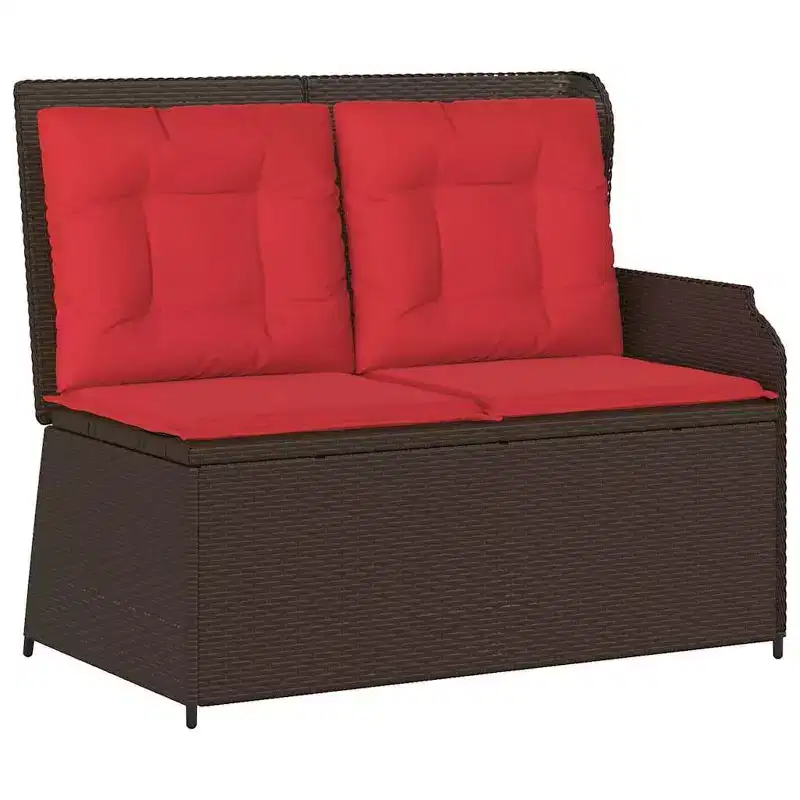 vidaXL Garden Bench with Cushion and Red Poly Rattan