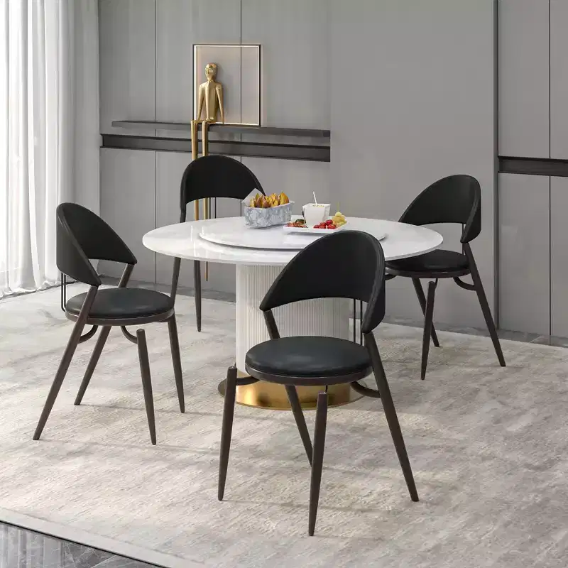 LeisureMod Venice Modern Leather Dining Chair, Open Back Upholstered Accent Side Chair, with Metal Legs, No Assembly Dining Room Chair, Set of 4
