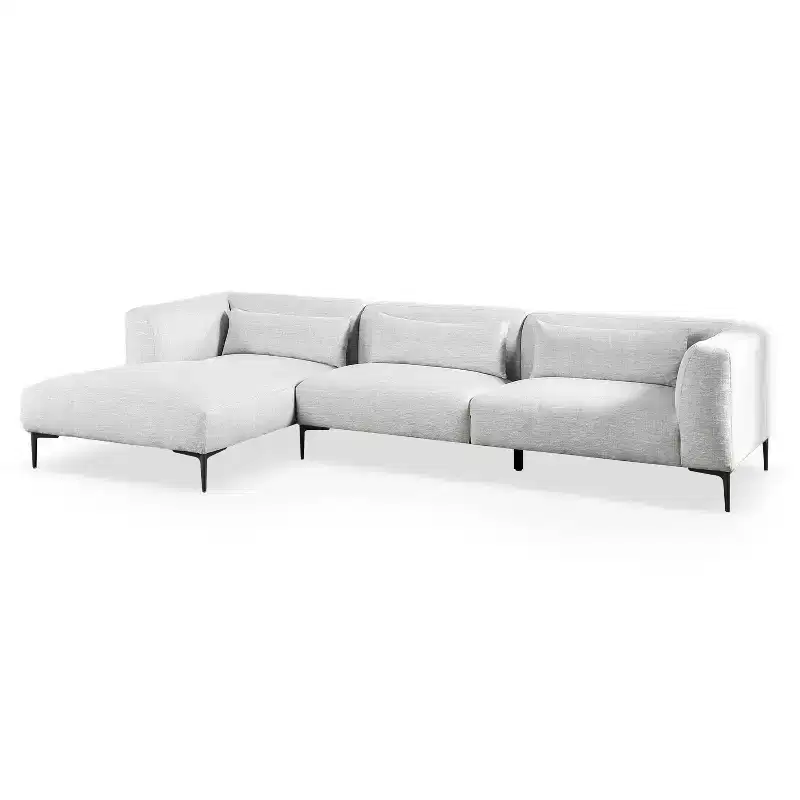 L-Shaped Sectional Sofa with Left Chaise and Feather Blend Cushions, Light Gray