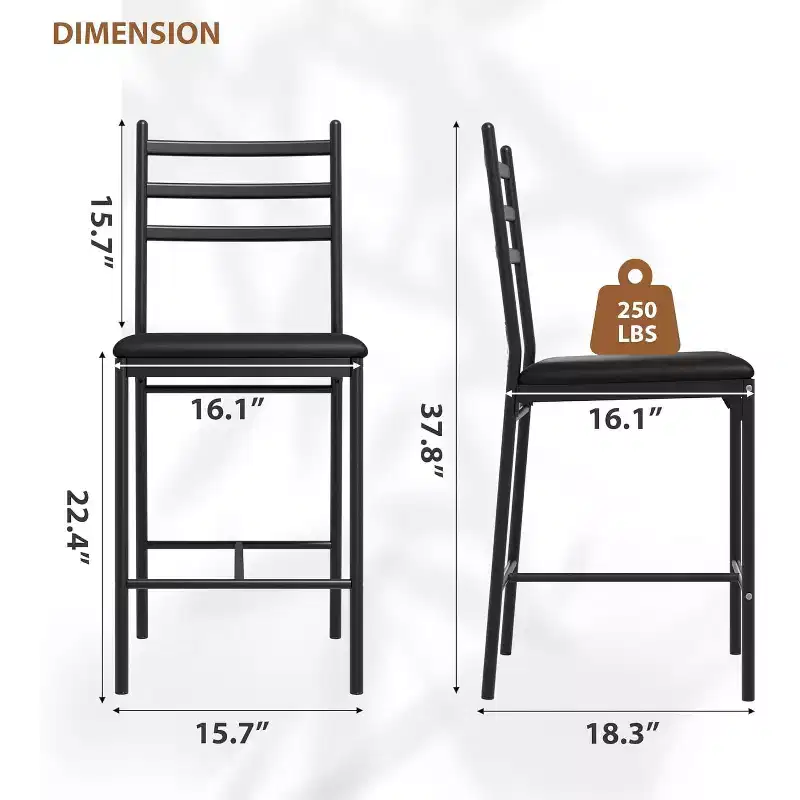 Bar stool, faux leather upholstery, metal frame, ergonomic design, comfortable upholstered seat, sturdy backrest, set of two