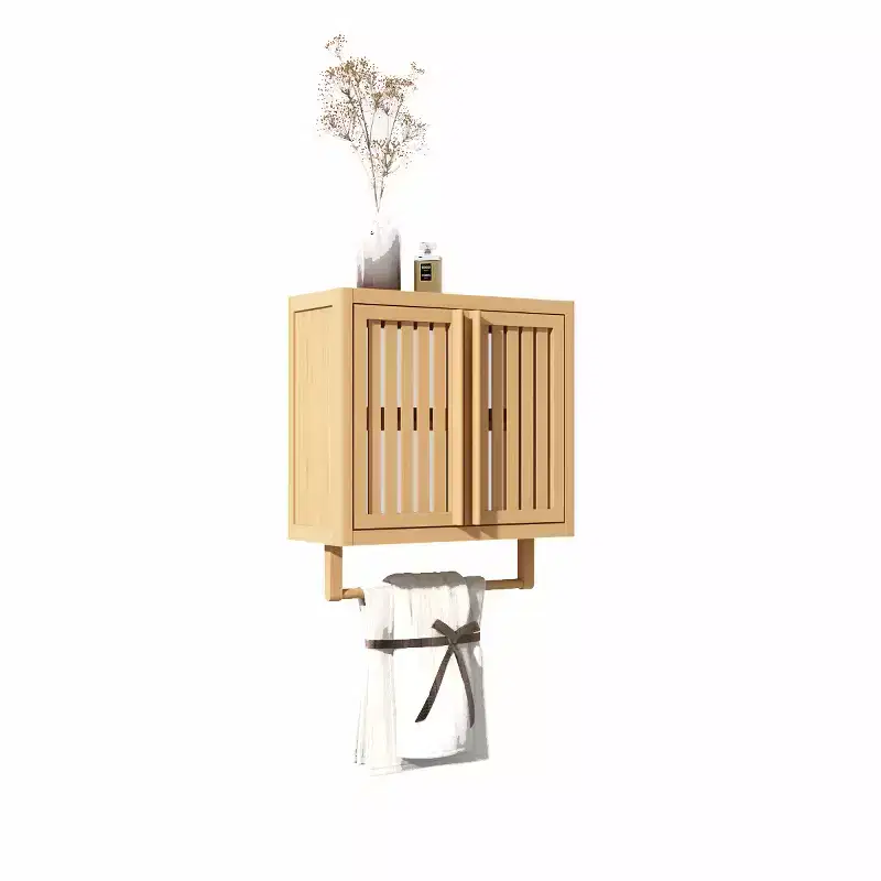19.68 Wall Mount Bathroom Bamboo Storage Cabinet with 2 Doors, Modern Toilet Storage Box, Natural - ModernLuxe