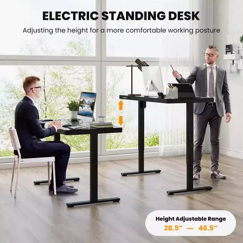 Costway 48 x 24 Whole-Piece Glass Standing Desk w/Drawers Writable Tempered Glass Top Black/White