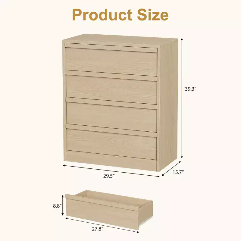 4 Drawer Dresser for Bedroom, 39''Nightstand 4 Chest of Drawers with Large Storage,Modern Bedside End Table for Living Room, Nursery, Entryway