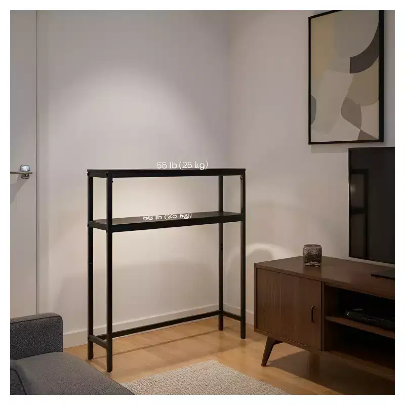 LEDREM Modern 2-Tier Console Table, Narrow Sofa Table with Dual Shelves, Entryway Table, Sturdy Steel Frame, Ink Black