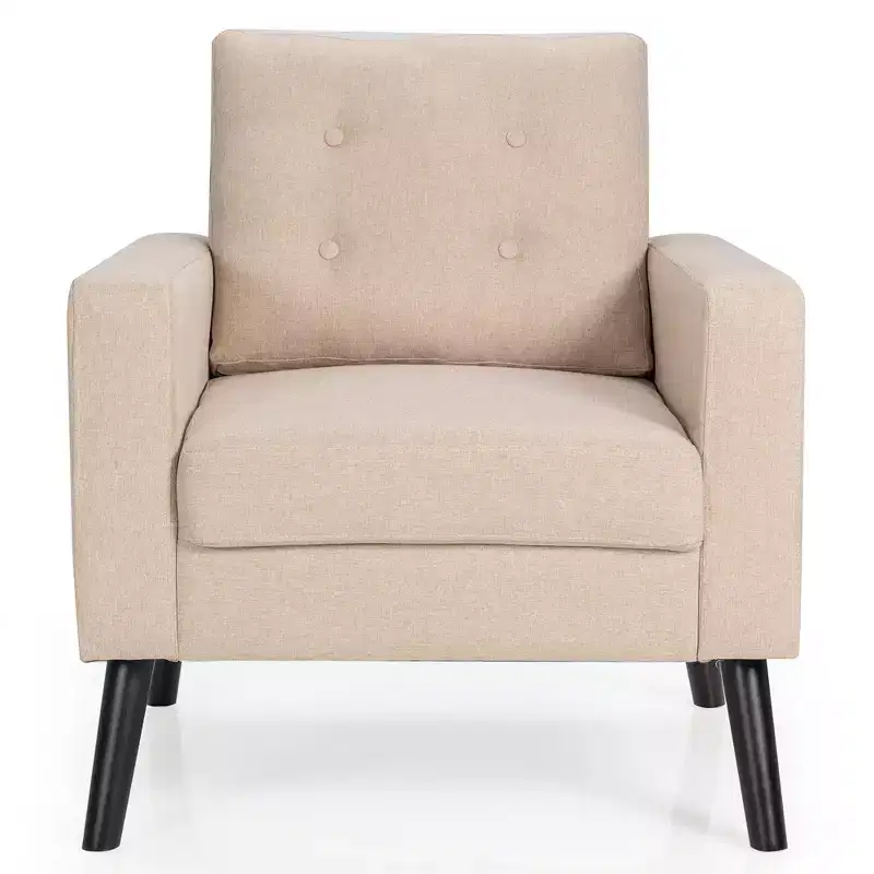Costway Modern Tufted Accent Chair Fabric Armchair Single Sofa w/ Rubber Wood Legs Blue\ Beige\Grey