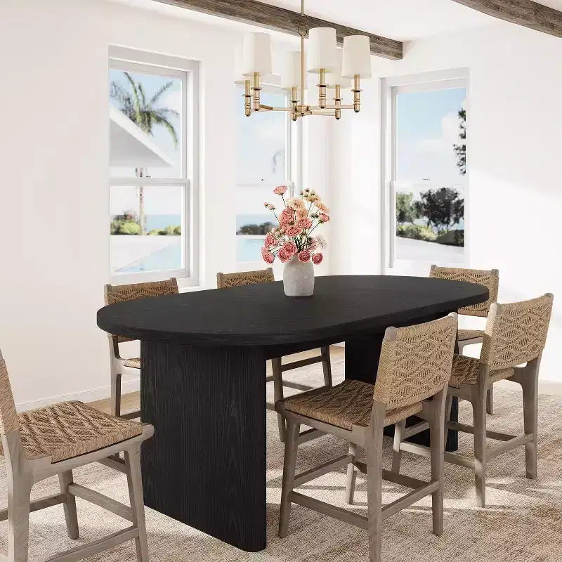 Modern Farmhouse Oval Dining Table 63 Long, Seats 6-8, Sturdy Wood Pedestal Base, Water Resistant, Easy Assembly for Living Room, Office,Black